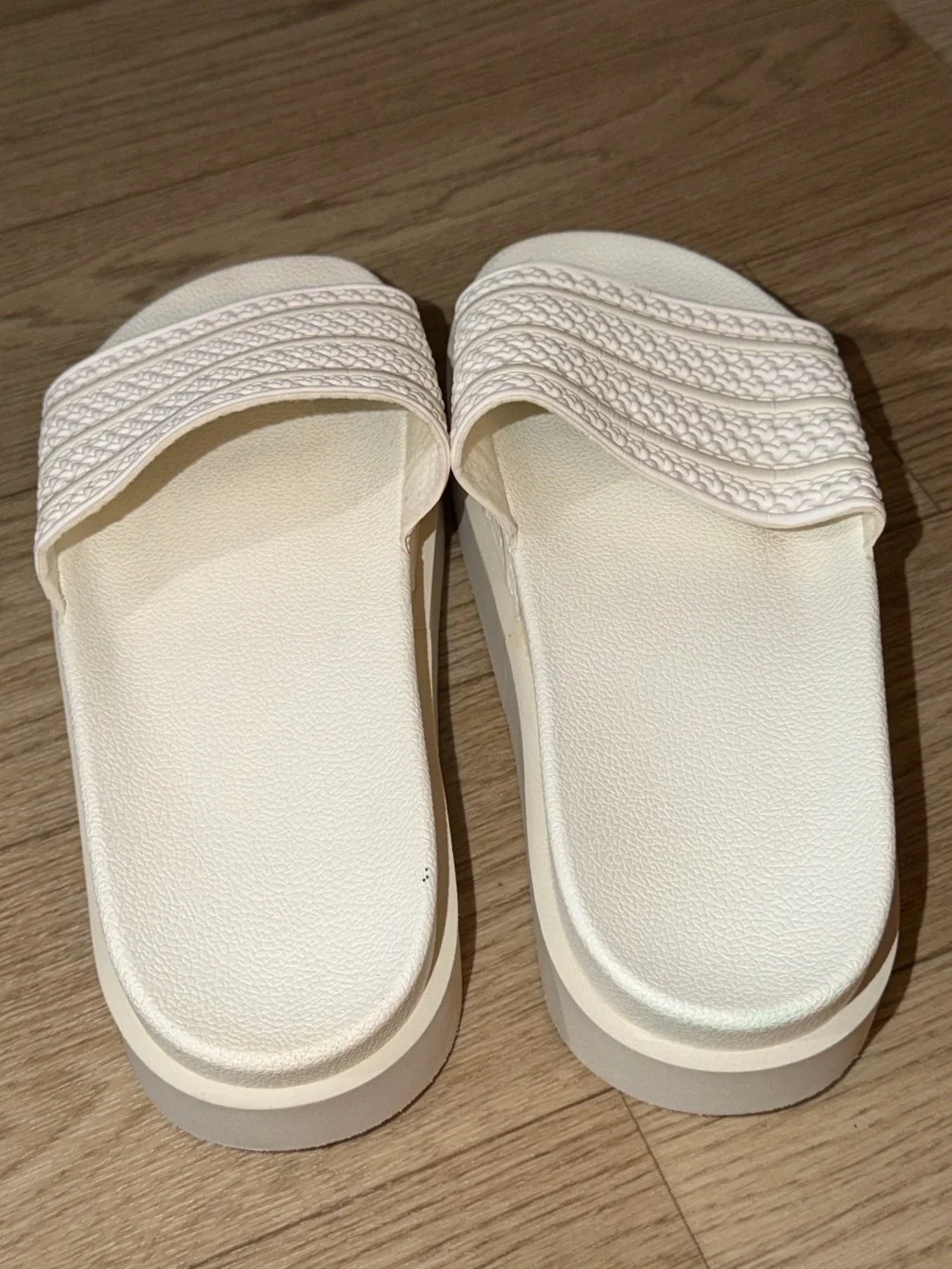 Adidas Originals Adilette Bonega platform sliders in cloud white/off white